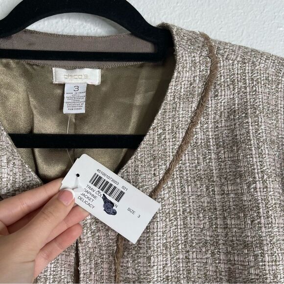 Chicos Daphne Jacket Traveler Blazer Neutral Tweed Size Extra Large - Picture 2 of 4